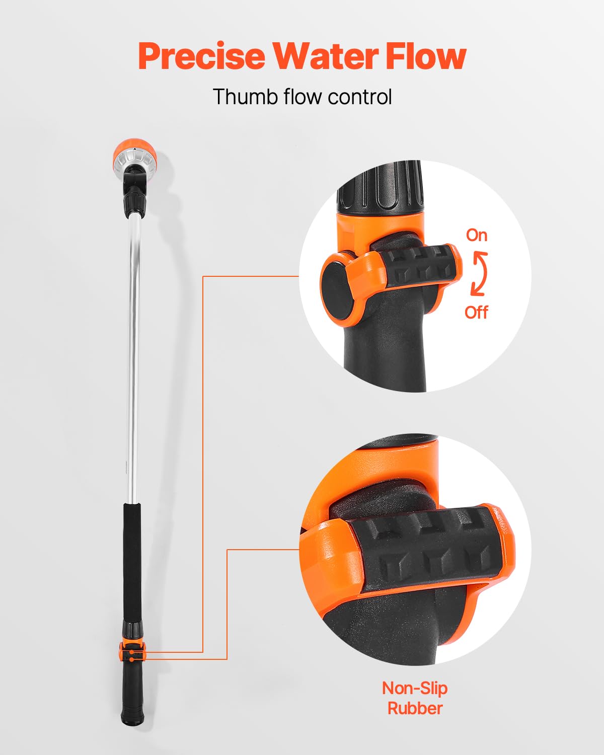 VEVOR Bacchetta per irrigazione da giardino extra lunga da 91 cm, con 8 modalità di spruzzo e testa girevole a 180°, ugello lungo con controllo on/off per pollice, ideale per appendere cesti