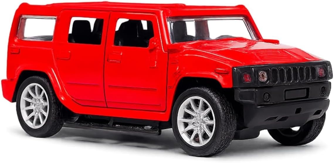 Hummer Metal Car Toy Scale Racing Model with Pull Back Action and Opening Doors Die Cast Metal SUV Toy Vehicle Mini Model Car for Kids Boys Toy Off Road Toy Car (Red)