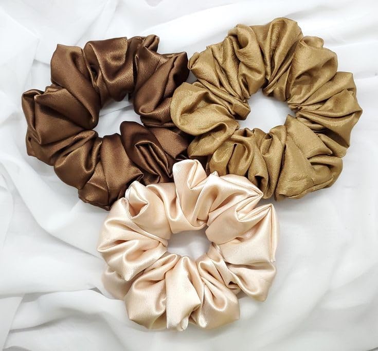 Attune® Satin Silk Scrunchies for Women and Girls – Large Fluffy Scrunchy Hair Bands, Elastic Ponytail Holders, Rubber Band Hair Ties, Women’s Hair Accessories (Harmony)