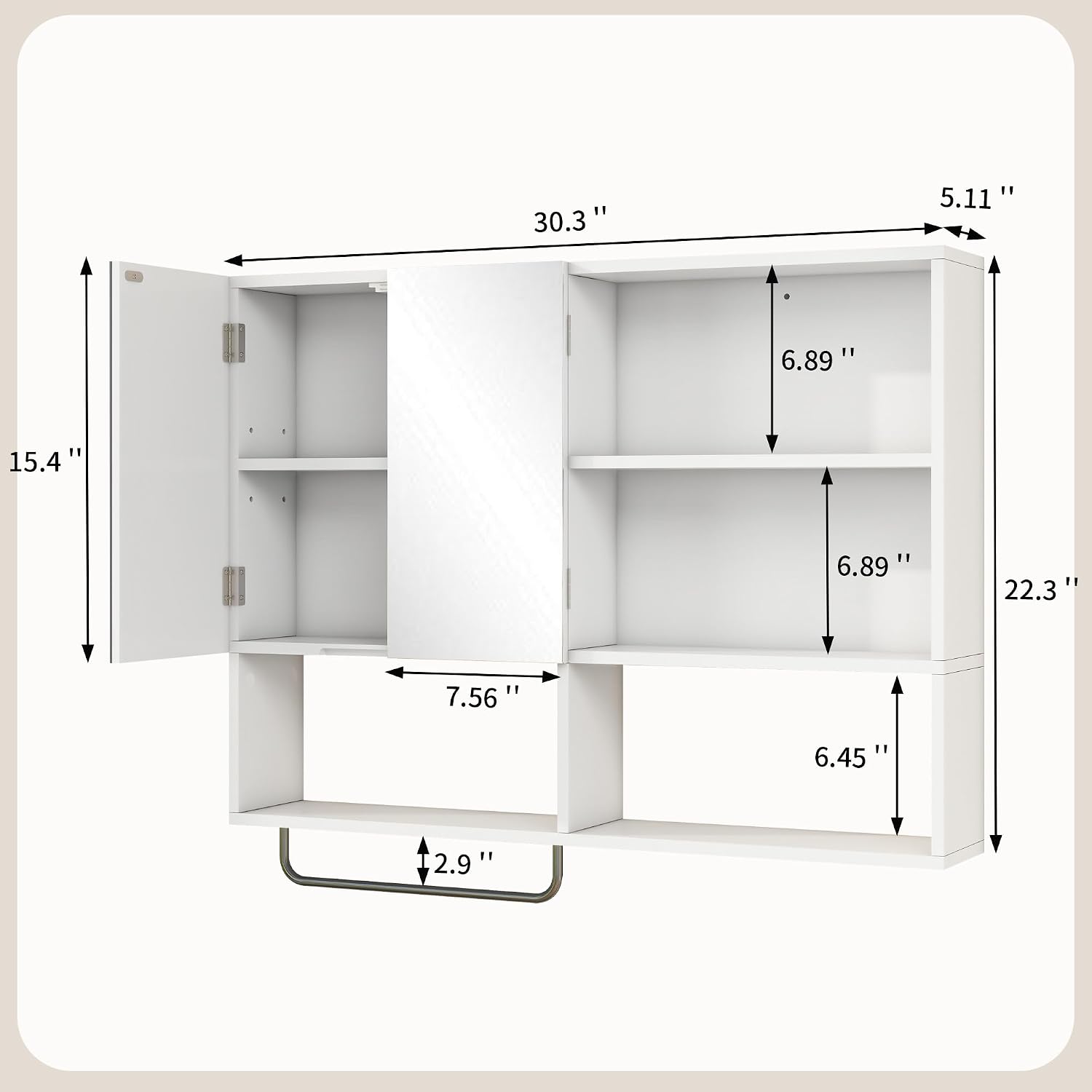 Bathroom Wall Cabinet, Medicine Cabinet with Mirror, White image 2