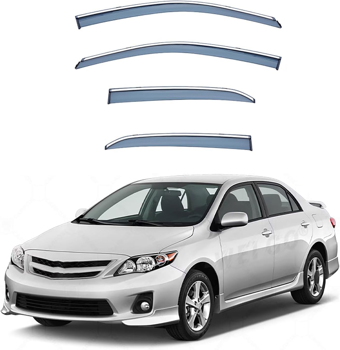 FengXH Window Deflectors for Toyota Corolla MK10-E150 2007-2013 - 4pc Smoke Tint, Waterproof, Noise Reducing.