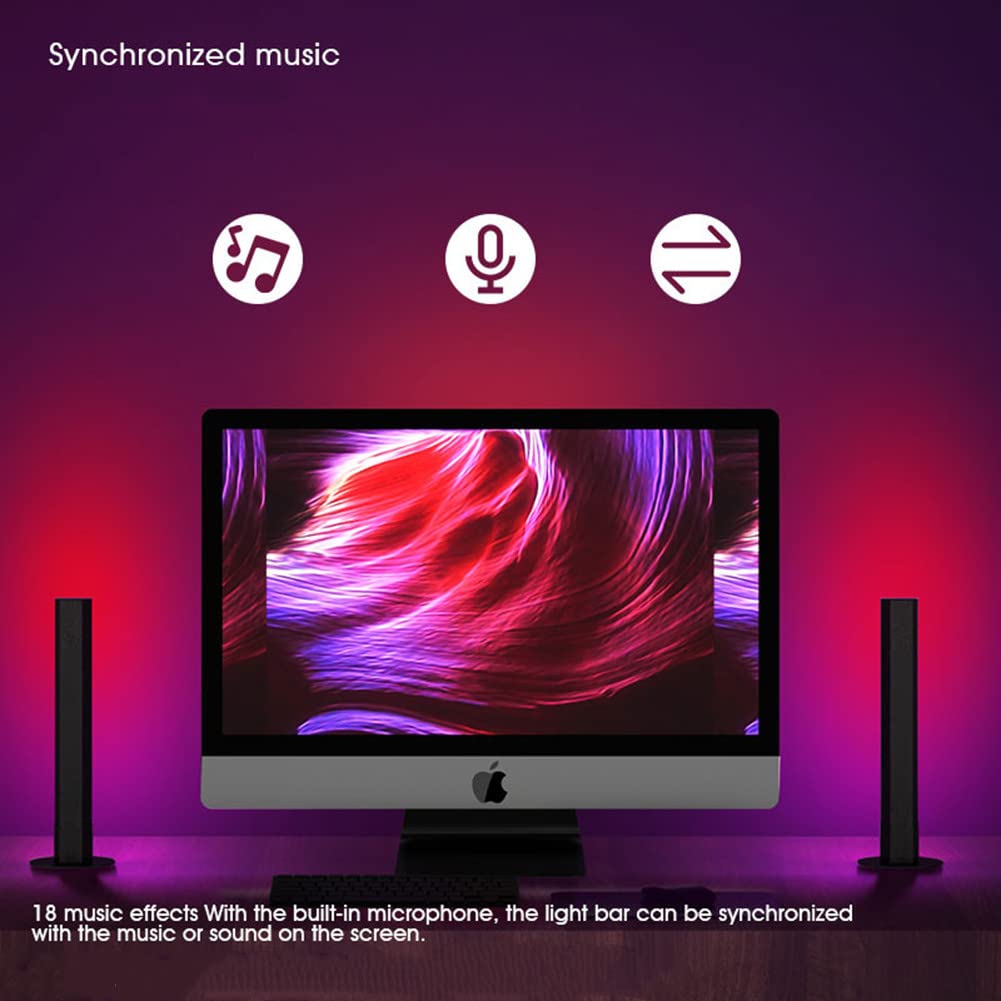 2 pezzi Smart LED Lightbar Lampada da scrivania RGB con dimmerabile, controllo APP Retroilluminazione TV LED Luce ambientale LED sincronizzazione con musica, per giochi, PC, TV