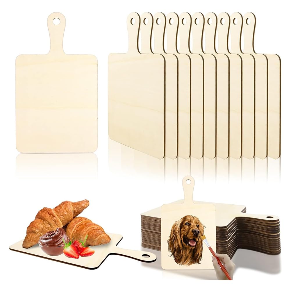 CTRLZS Unfinished Wood Cutting Board Craft with Handle,for Craft DIY Christmas Home Kitchen Cooking Decor (9.4inch X 5.5inch)