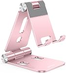 Support de téléphone portable pliable, OMOTON Support de téléphone de bureau en aluminium réglable Cradle Dock Compatible avec iPhone 17/17 Air/17 Pro/17 Pro Max/iPhone 16 Series, Samsung et autres appareils (4-9.7") (Argent)