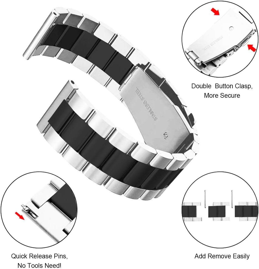 valkit Compatible with Galaxy Watch 3 41mm/Galaxy Watch 4 Band for Women Men, 2 Pack 20mm Stainless Steel Metal Mesh Bands for Samsung Galaxy Watch 4 Classic/Galaxy Watch 42mm/Active 2