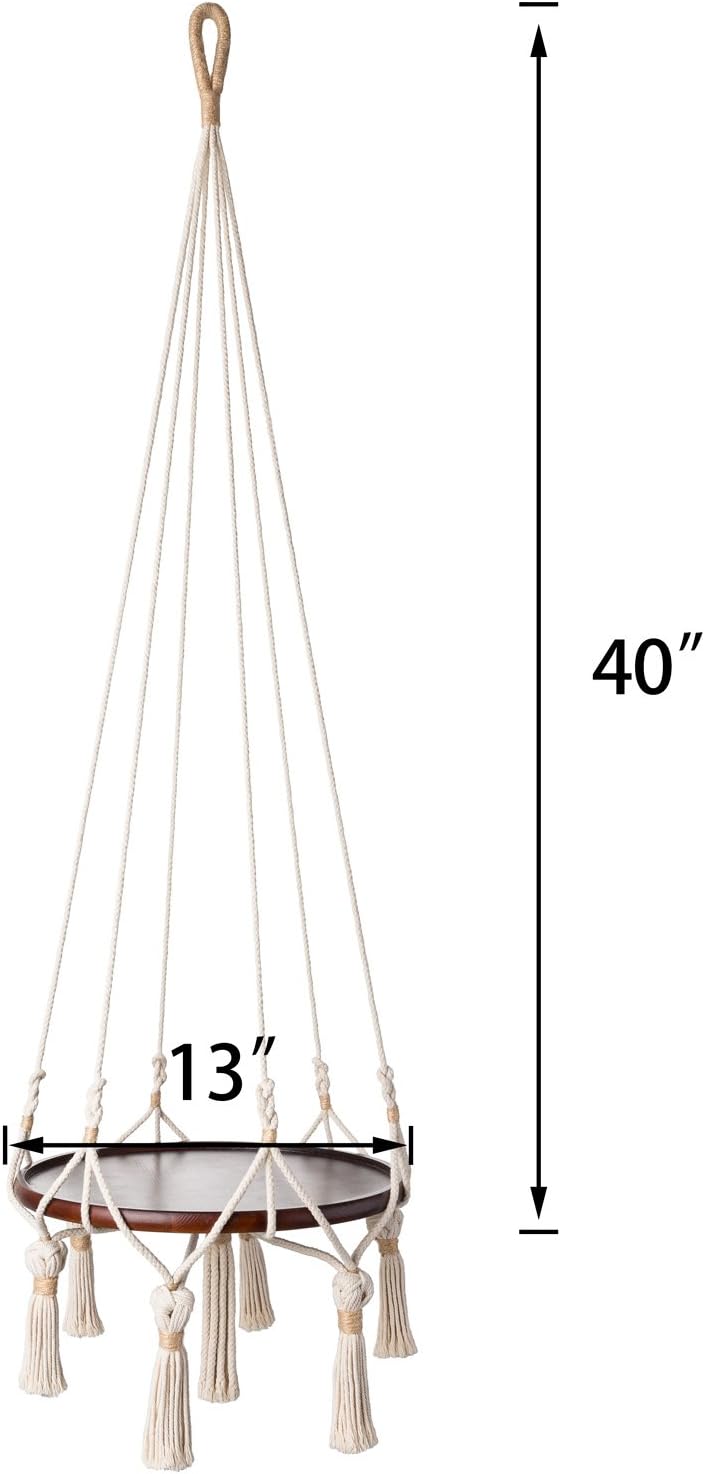 Mkono Hanging Shelf Macrame Plant Hanger Flower Pot Holder Boho Home Decor (with Wood Plate)