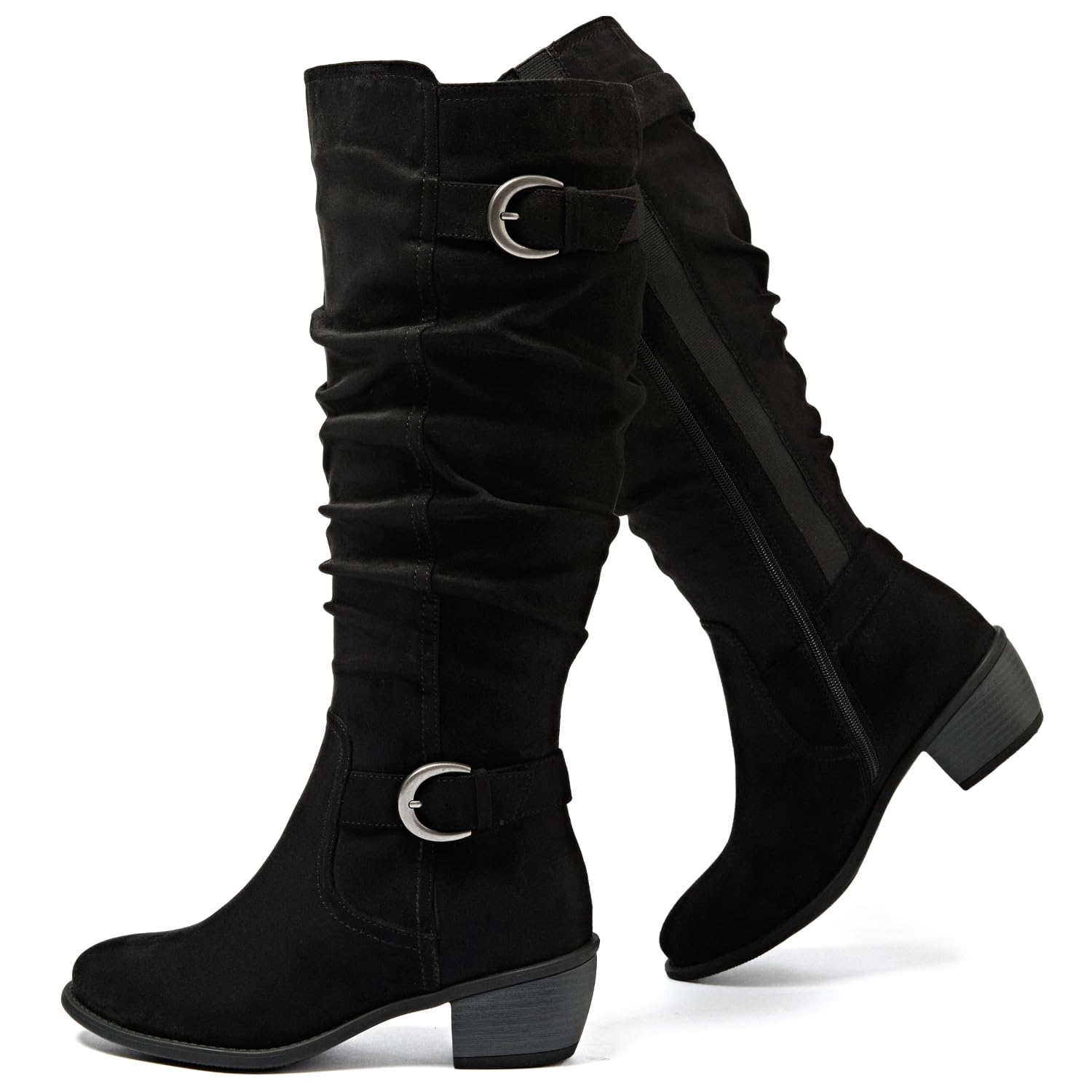 Luoika Womens Extra Wide Calf Low Heel Knee-High Boots