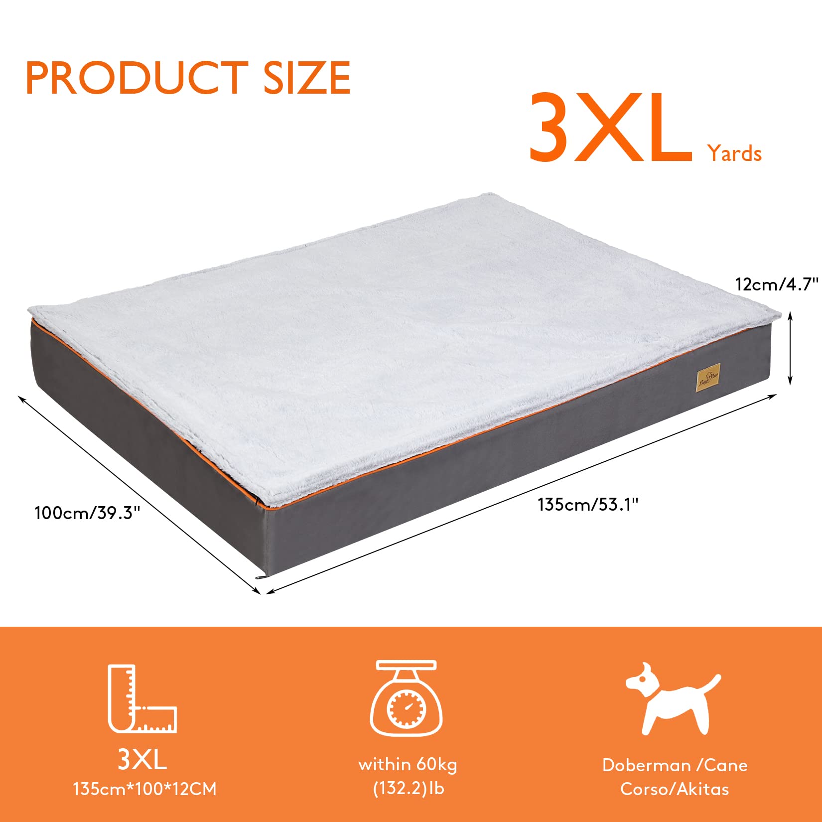 BingoPaw Cama Perro Grande XXL Cama para Perros Grandes Desenfundable,120x90cm Colchonetas para Perros Grandes Lavables Colchon Perro Viscoelastico Impermeable con Funda Suave y Espuma Ortopedica