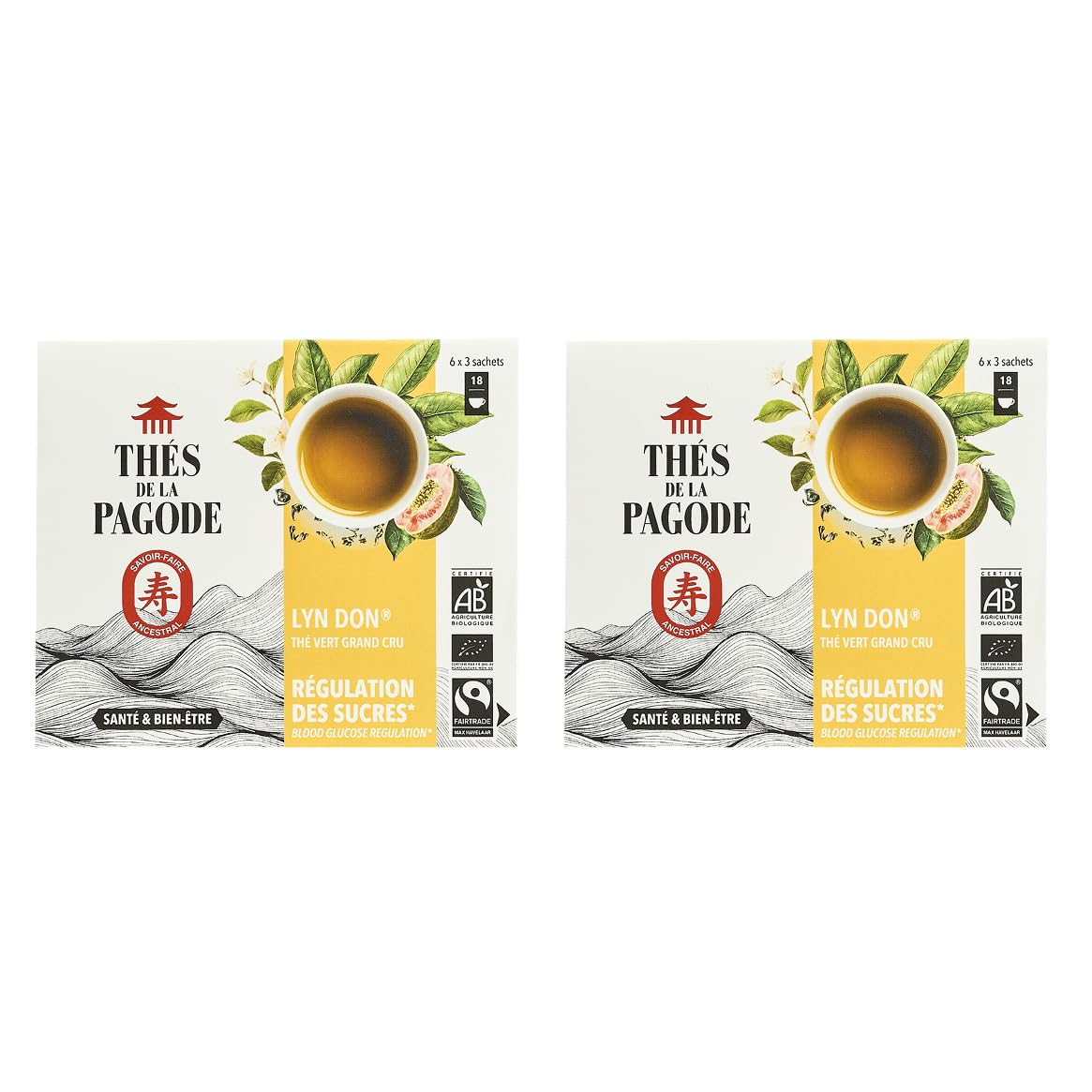 Thés de la Pagode | Té Lyn Don Ecológico | Lote de 2x 30 bolsitas | Té Verde Sencha con Cúrcuma, Pimienta Negra y Honeybush | Con Antioxidantes | Sabores Anisados y Melosos