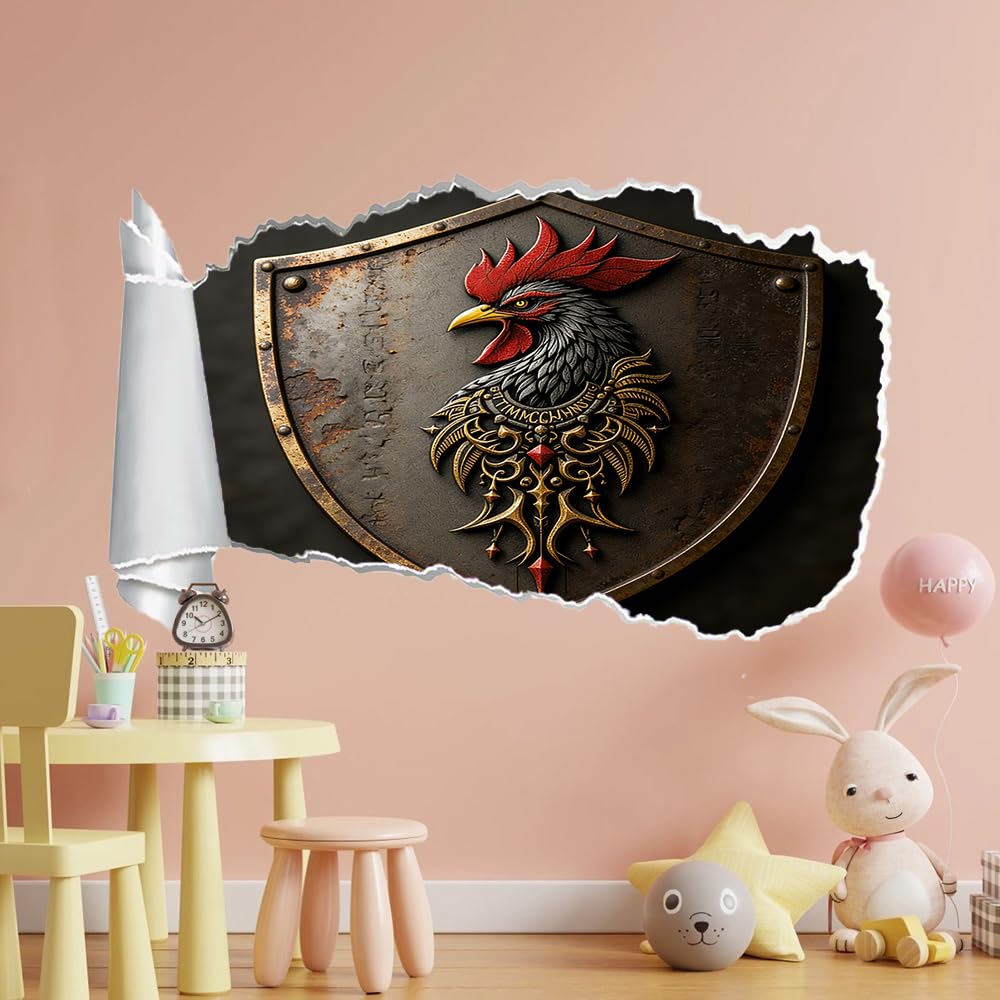 Wandsticker 3D Durchbruch Hahn Wandtattoo kinderzimmer Deko Schildmetall Wandaufkleber Wanddurchbruch Wandsticker Wandbild für Mädchen Zimmer Wohnzimmer Schlafzimmer