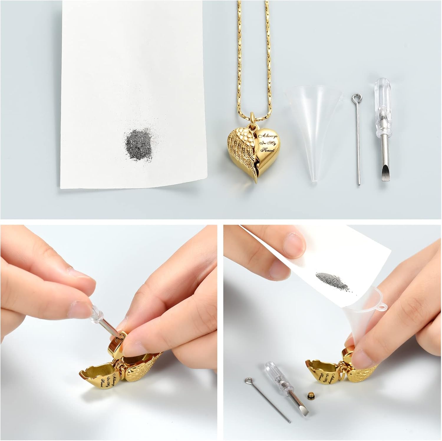 Imrsanl Cremation Jewelry for Ashes Heart Urn Necklace Pendants Ashes for Women Men Family Keepsake Memorial Angel Wing with Charm Heart for Loved Ones - Image 4