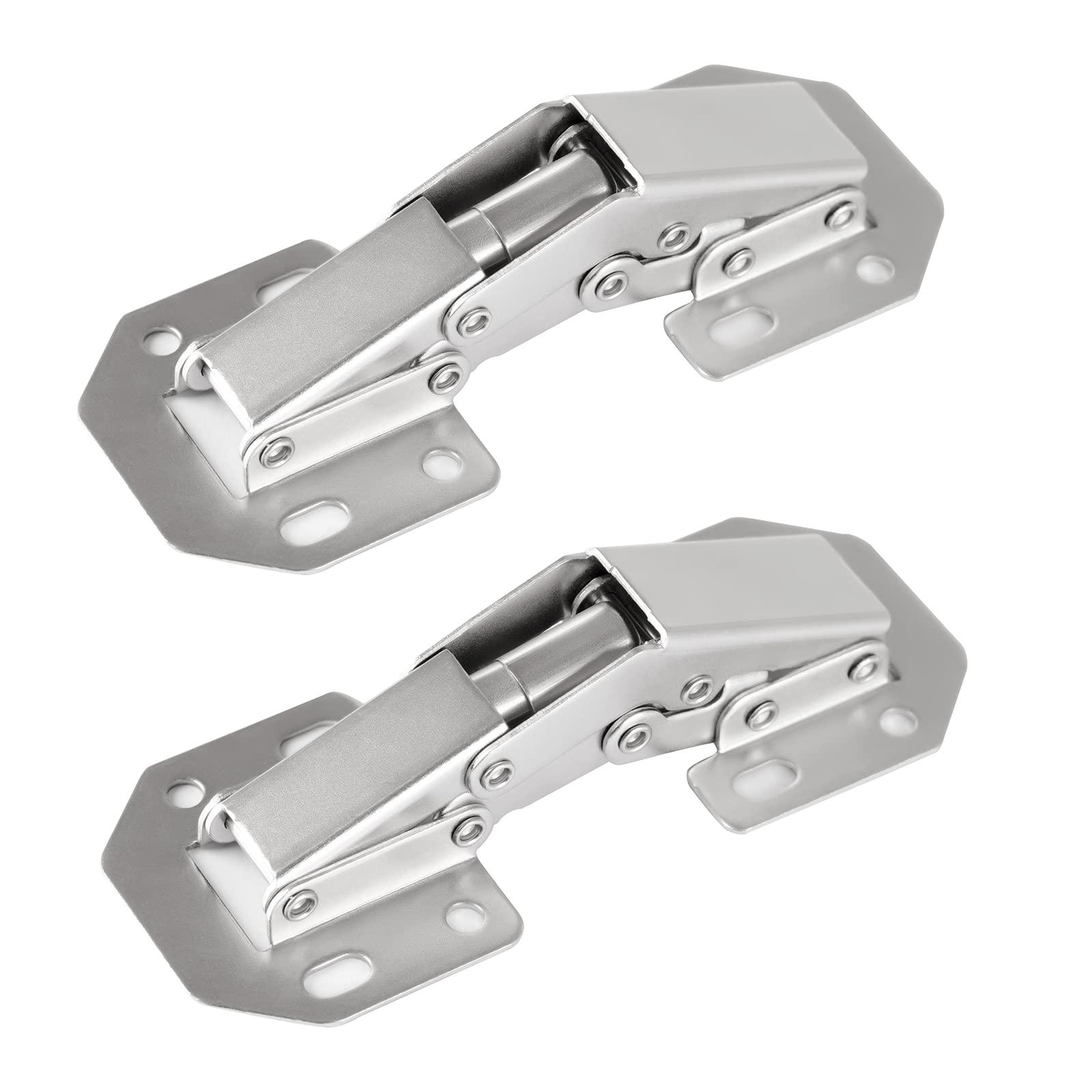 2-Pack Modern Nickel Alloy Steel Hidden Cabinet Door Hinges, 4.2 x 1.7 Inches, 90 Degree Spring Hinge, Surface Mount, 20 lbs Capacity