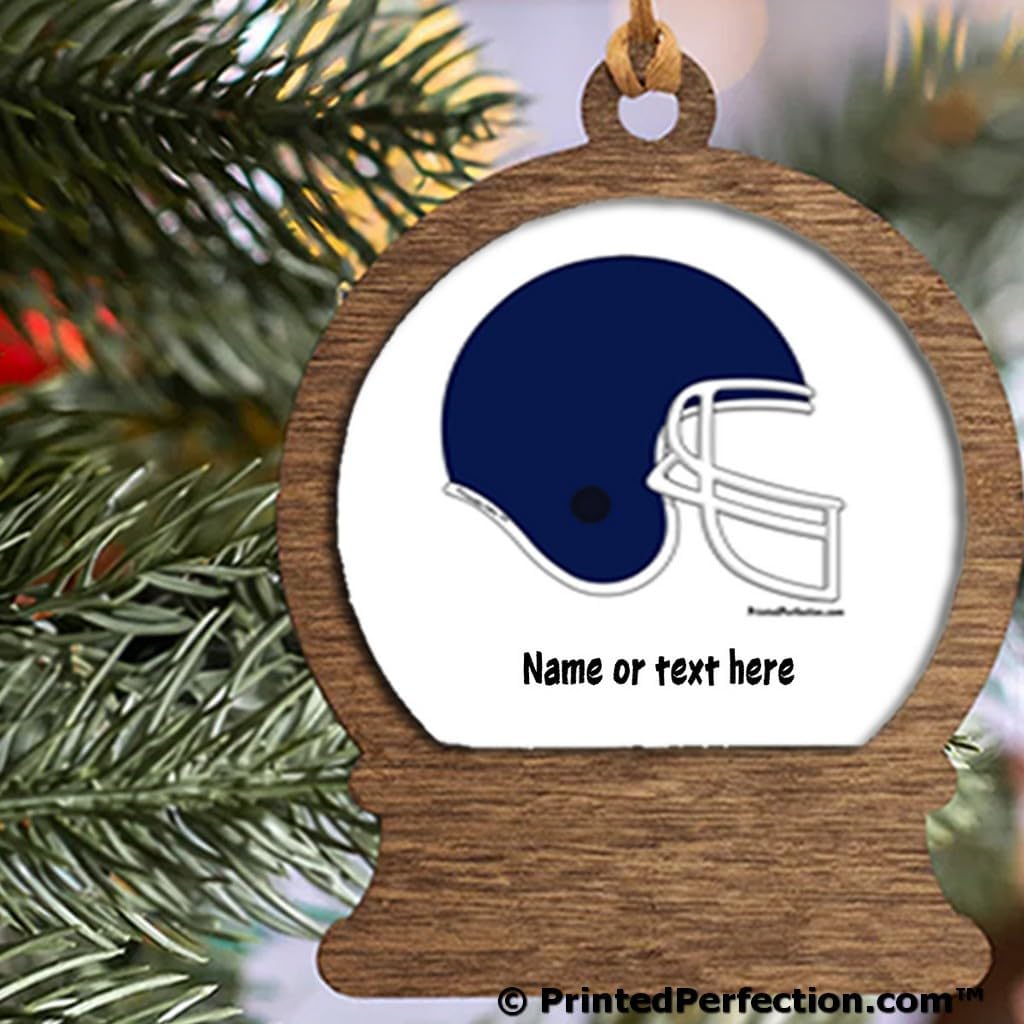 PrintedPerfection.com Personalized Football Helmet - Dark Blue Wooden Snow Globe Shaped Christmas Ornament