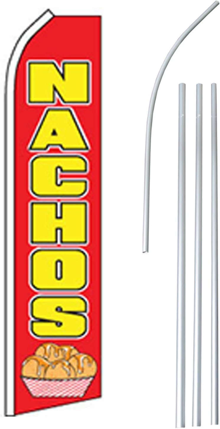 NEOPlex - "Nachos " - Floppy Flappy Flutter Flag and Pole Set - Includes 12-Foot NEOPlex Feather Flag with 15-Foot Aluminum Pole (no Mount)
