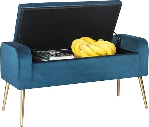 Miniatura 5 de Homebeez Moderno banco otomano de almacenamiento, bancos tapizados para dormitorio, reposapiés, banco de mesa con botones, banco de comedor con