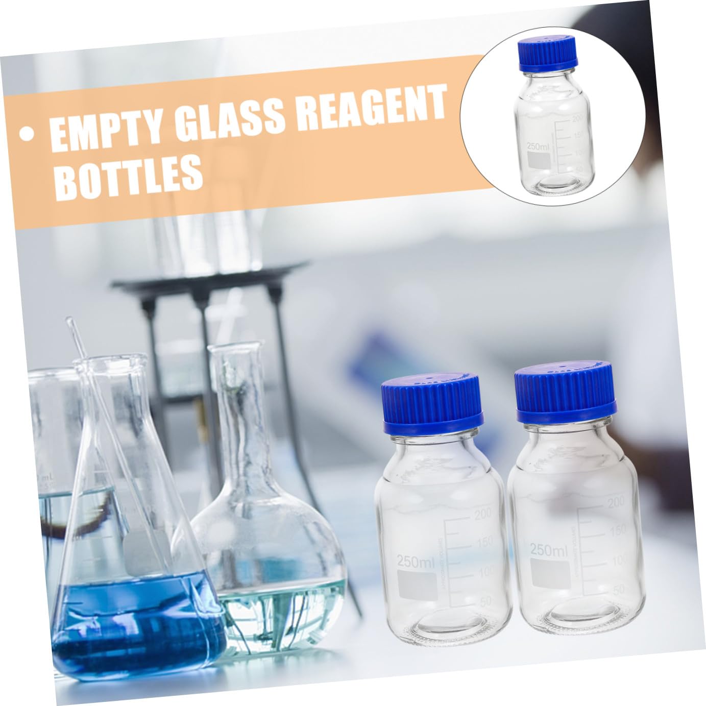 Zerodeko 4 Pezzi Flaconi Reagente Graduati in Vetro con Tappi a Vite, Bottiglie Vuote per Medicinali Liquidi Trasparenti da 250 Ml, Resistenti e Riutilizzabili per Laboratorio e Uso Industriale