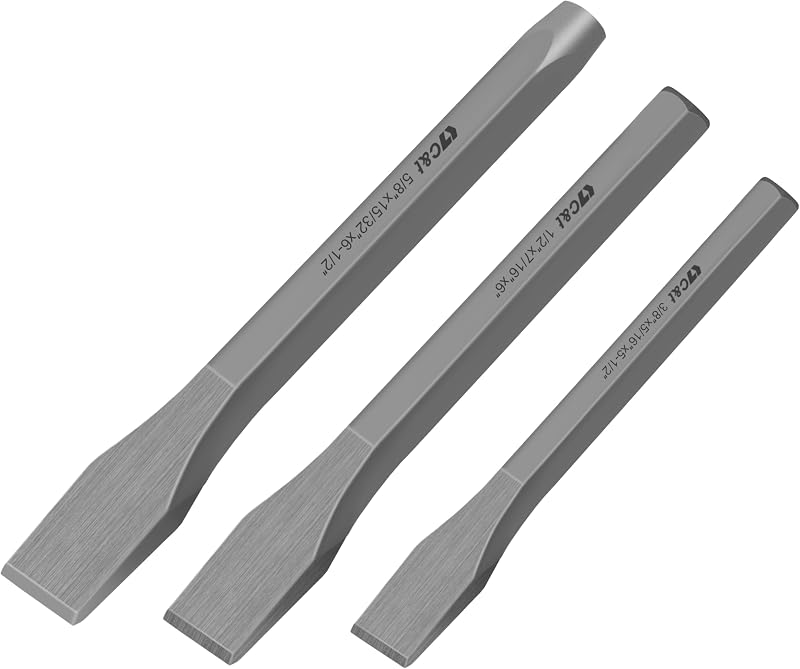 3-Piece Heavy Duty All Purpose Cold Chisels Kit, 3/8, 1/2, 5/8 in, for Carpentry, Metalwork, Woodwork & Masonry work