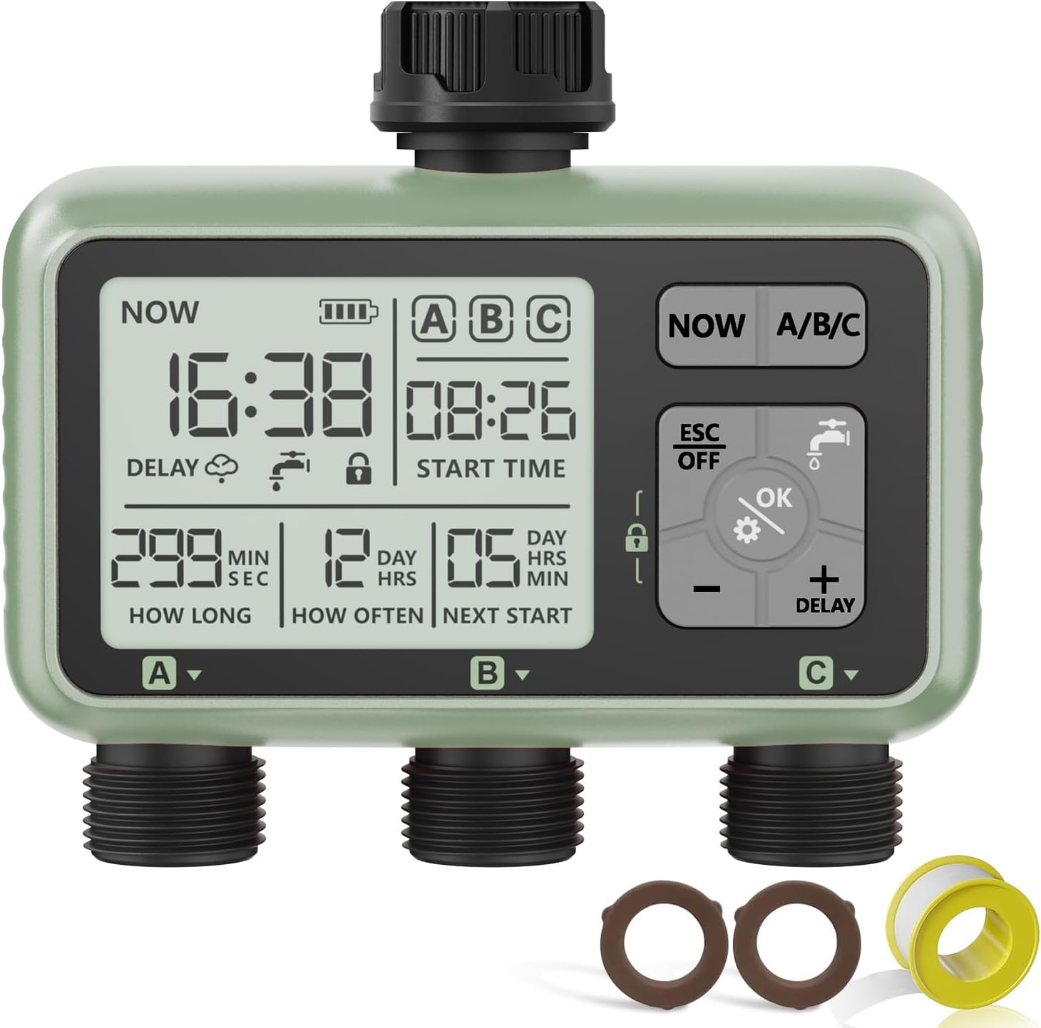3 Zone Sprinkler Timer, Programmable Water Timer for Garden Hose