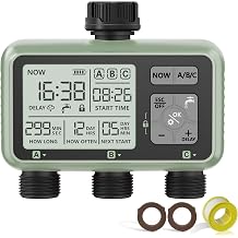 Sprinkler Timer 3 Zone Water Timer for Garden Hose Programmable Outdoor Hose Faucet Controller with Rain Delay Manual and Automatic Irrigation Controller System Low Battery Warning for Lawn Yard