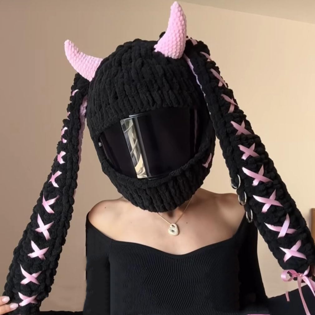 Cute Cat/Rabbit Ear Motorcycle Helmet Covers, Plush Funny Full Face Helmet Decoration Cover, Men Women Helmet Protective Cap, Novelty Animal Cartoon Plush Hat for Fun Ride Gift