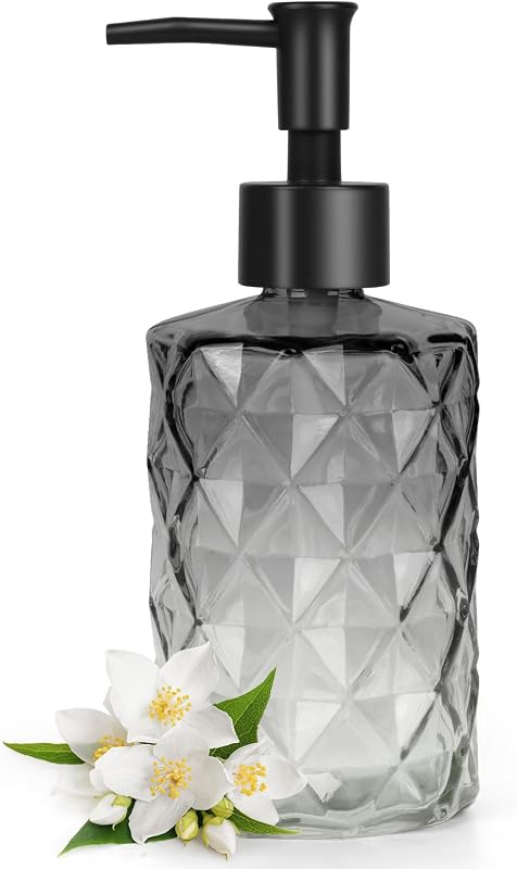 Topsky Dispensador de Sabonete de Vidro com Bomba Plástica, 330 mL, Cinza com Gradiente Diamantado
