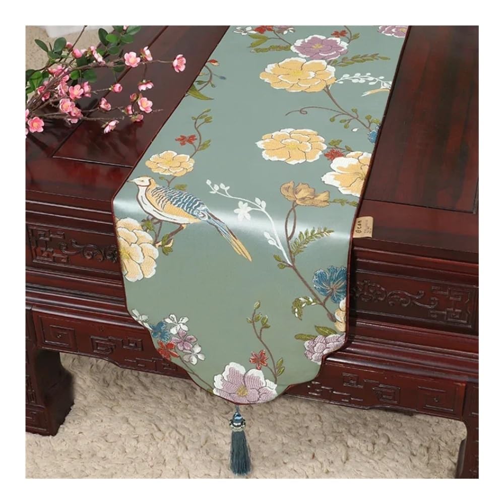 Drapeau chinois blanc pour lit d'hôtel - Motif fleurs et oiseaux - Décoration de mariage (style 04,33 x 150 cm)
