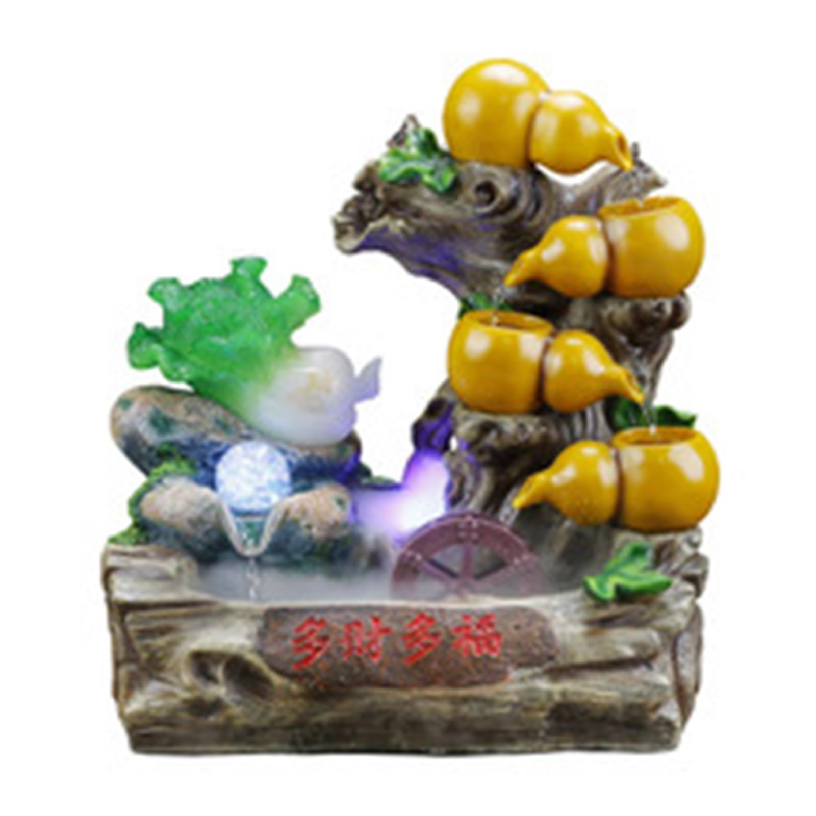 Fuente decorativa de jardín, fuente de agua con cascada, de resina, con iluminación LED, efecto de niebla, bola de cristal, Feng Shui Zen, decoración para salón, oficina, escritorio, 40 x 25 x 42 cm