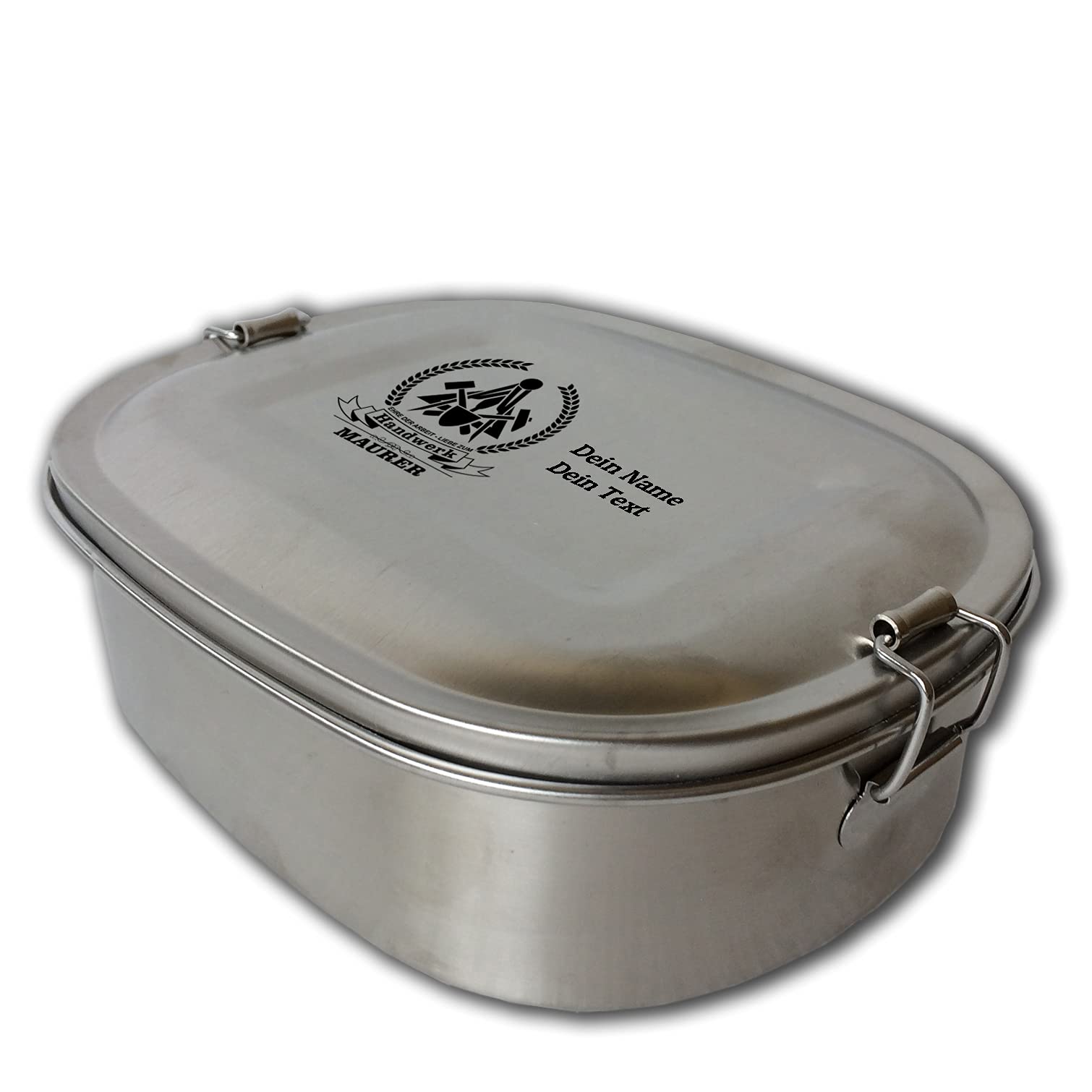 Edelstahl Brotdose Lunchbox Erwachsene mit Gravur Zunftsymbol Maurer und Wunschgravur Dein Name personalisiert in 3 Größen auch als Set (Lunchbox Maurer Set (kleine und große Dose))