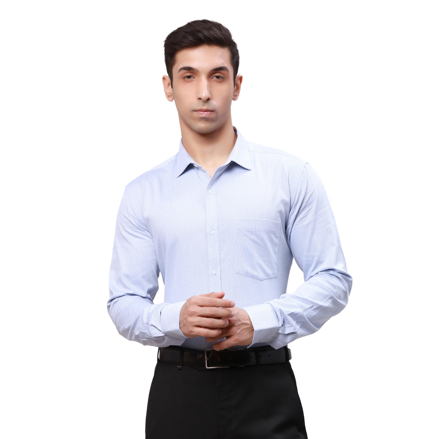 Men's Pure Cotton Structure Pattern Slim Fit Semi Cutaway Collar Full Sleeve Formal Shirt-image-35