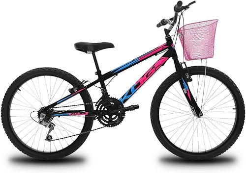 Bike Aro 24 Infantil com Quadro em Aço Marca KOG 18 Velocidades 3x6 Marchas Tipo Feminina Freios V-Brake e Garfo Rígido