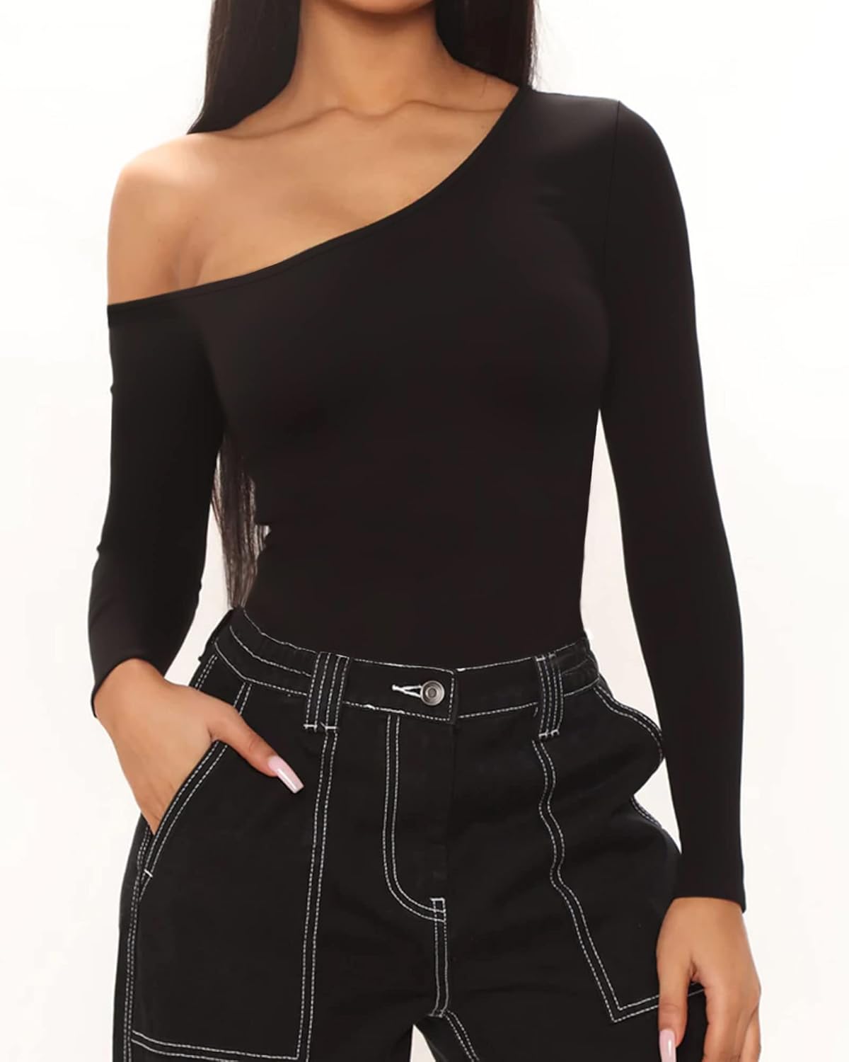 BelleLovin AESLOVIN Women's sexy One Shoulder Long Sleeve Tops T Shirt Bodysuit Jumpsuit - Image 2