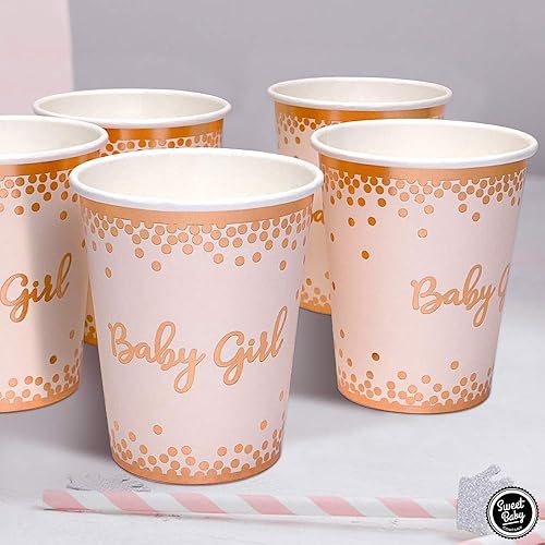 Miniatura 6 de Sweet Baby Co. - Platos y servilletas para baby shower para 24 personas con platos de papel rosa dorado rosa, plato de postre, servilletas, tazas