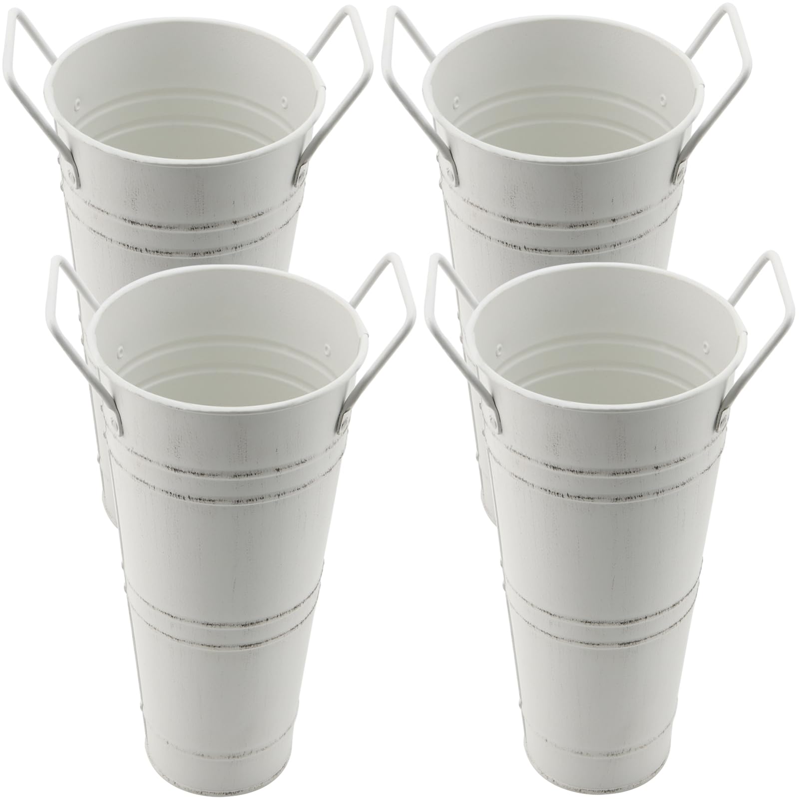DAKFOOK 4 Pack Galvanized Metal Flower Vases, 23cm Height Beige Farmhouse French Bucket with Handles, Galvanised Vase Rustic Metal Flower Bucket for Wedding Table Centerpiece Decorations