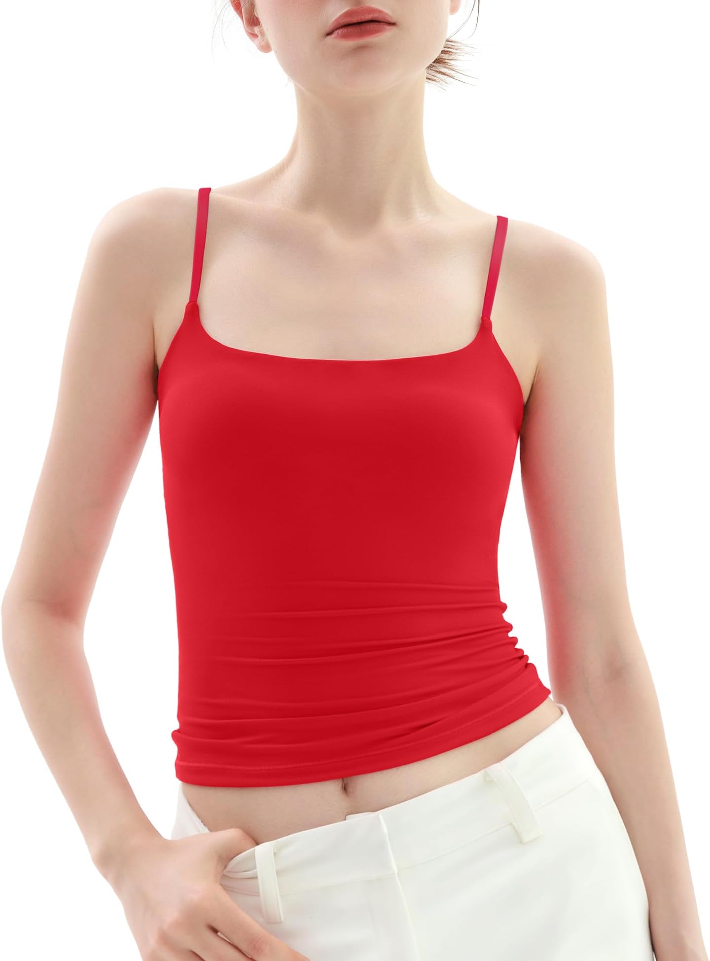 PUMIEY Women's Square Neck Tank Top Adjustable Spaghetti Straps Sleeveless Basic Tops Sharp Collection