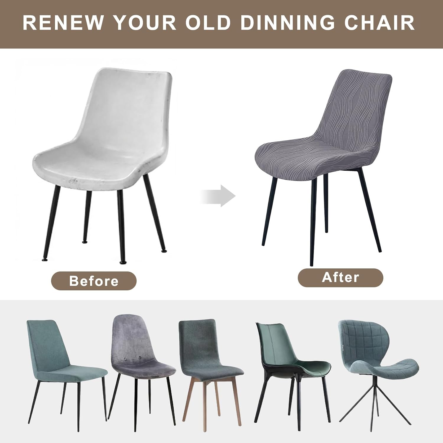 Dining Chair Covers Curved Chair Covers Shell Chair Slipcover | Mid Century Modern Slipcovers for Armless Accent Side Chairs, Kitchen&Dining Room Chair Protectors with Velcro Lock(4PCS,12)