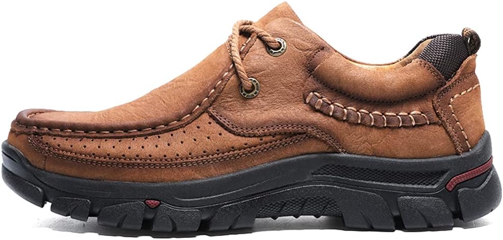 GOSPT Men's Comfortable Trail Hiking Shoes Lace up Casual Driving Leather Loafers