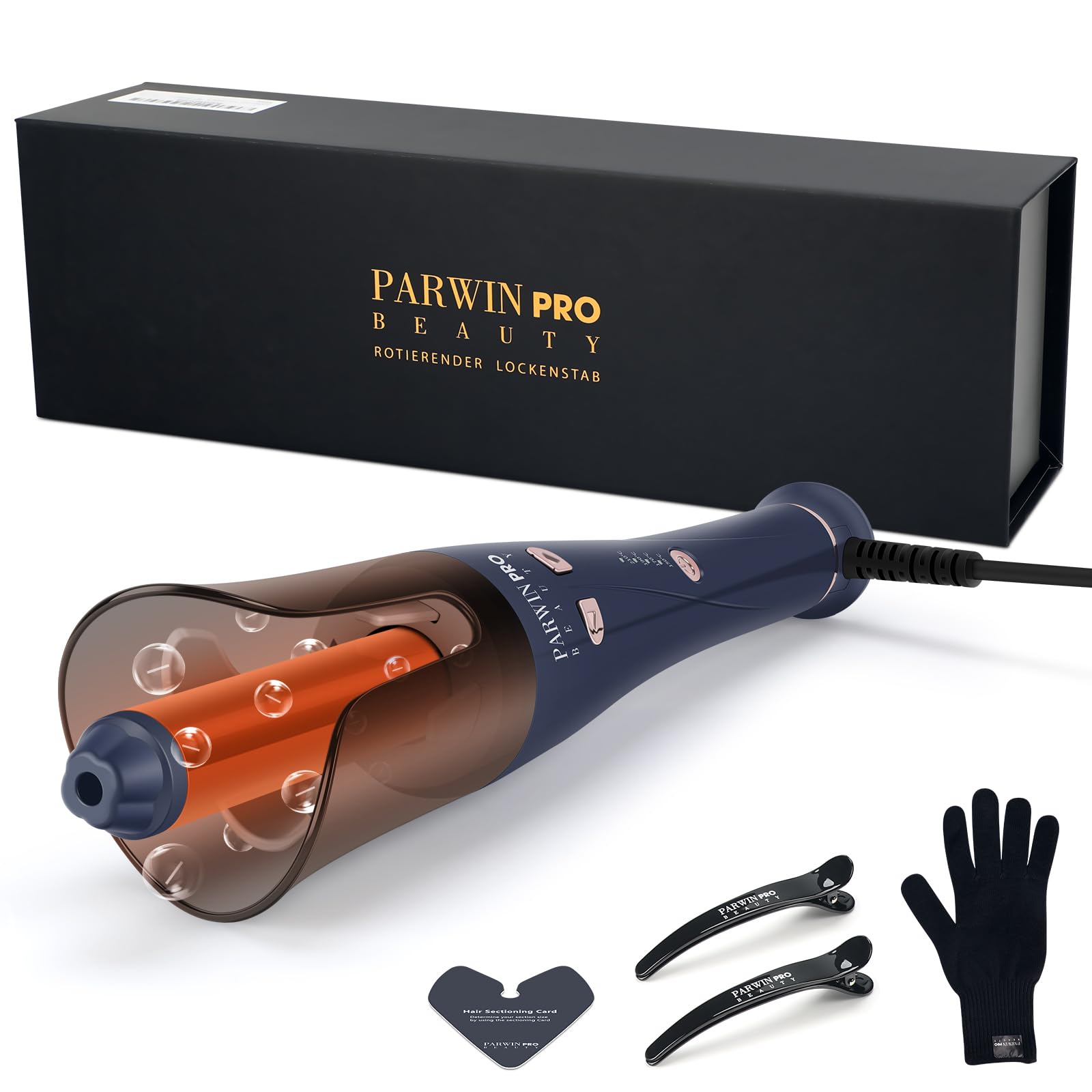 PARWIN PRO BEAUTY Hebillas de pelo automáticas 32mm rizador automático rizador giratorio de 360° sistema innovador para los bucles 4 temperaturas ajustables señal de sonido de 7s