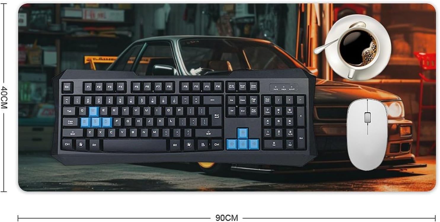 Large Mouse Pad Gaming Mousepad Modified Classic Car JDM Garage JDM Desk Mat for Keyboard and Mouse Mat Non-Slip Rubber Desk Pad 40x90cm