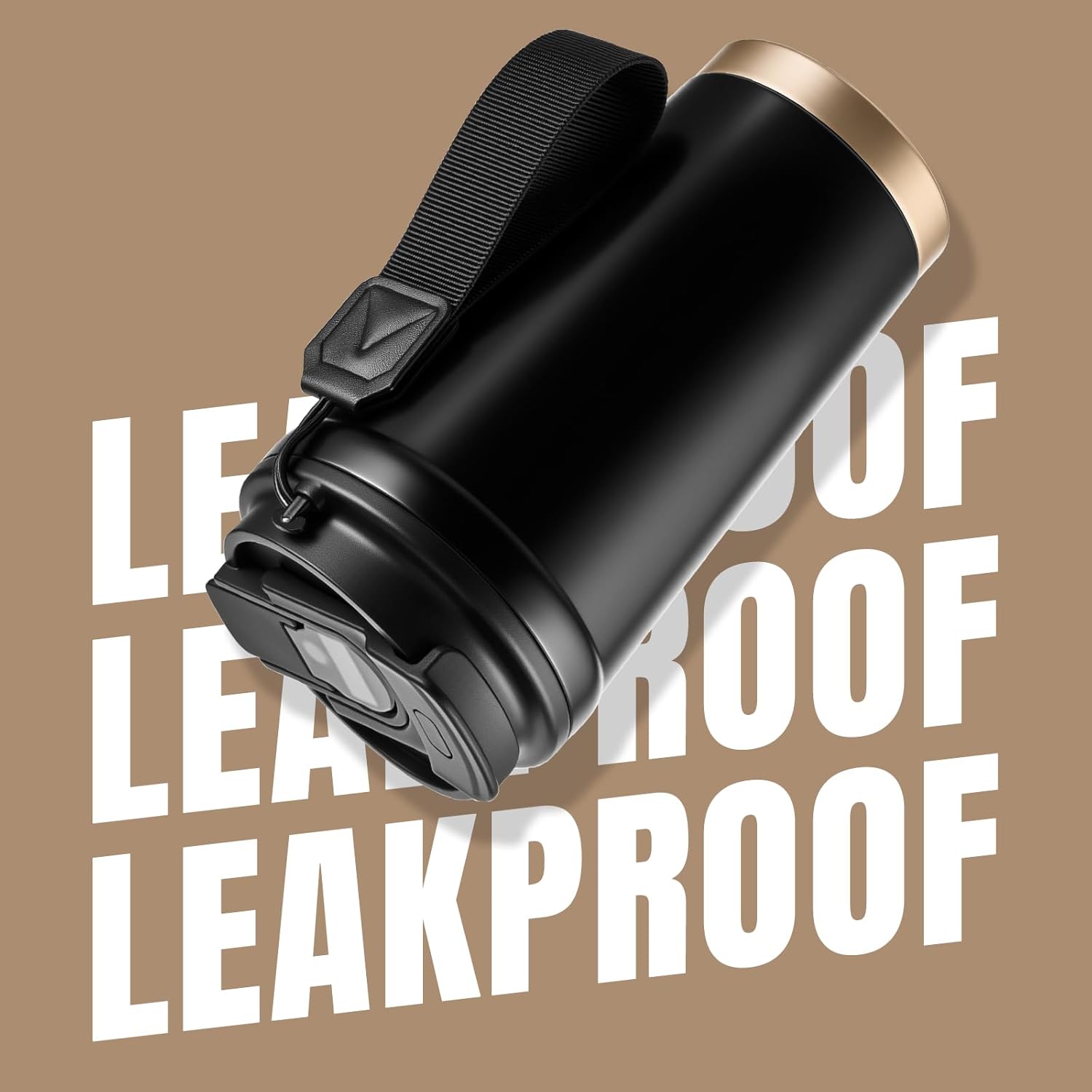 Insulated Travel Coffee Mug, 13oz Leakproof Coffee Tumblers With Strap & 2-In-1 Lids, Vacuum-Insulated Stainless Steel Reusable Coffee Cup For Hot & Cold Drinks(Black) - Image 5