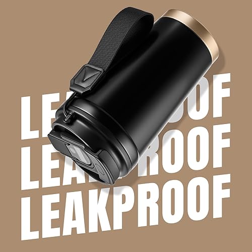 Miniatura 5 de Taza de Café Aislada para Viaje, 13oz Tazas de Café a Prueba de Fugas con Correa y Tapas 2-En-1, Taza de Café Reutilizable de Acero Inoxidable con