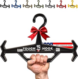 Tough Hook Original Multipurpose Heavy Duty Hanger, USA Made, Anti-Slip, 200 lb Capacity, Ideal for Tactical Gear, Body Armor, Scuba, Fitness Vests, 1 Black Plastic Piece