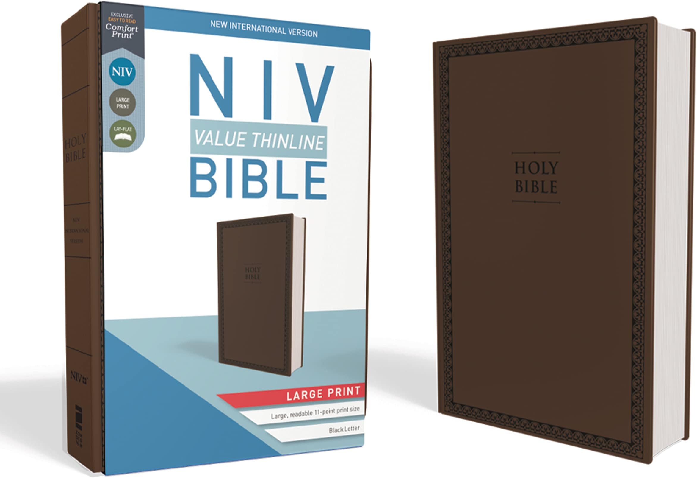 NIV, Value Thinline Bible, Large Print, Leathersoft, Brown, Comfort Print