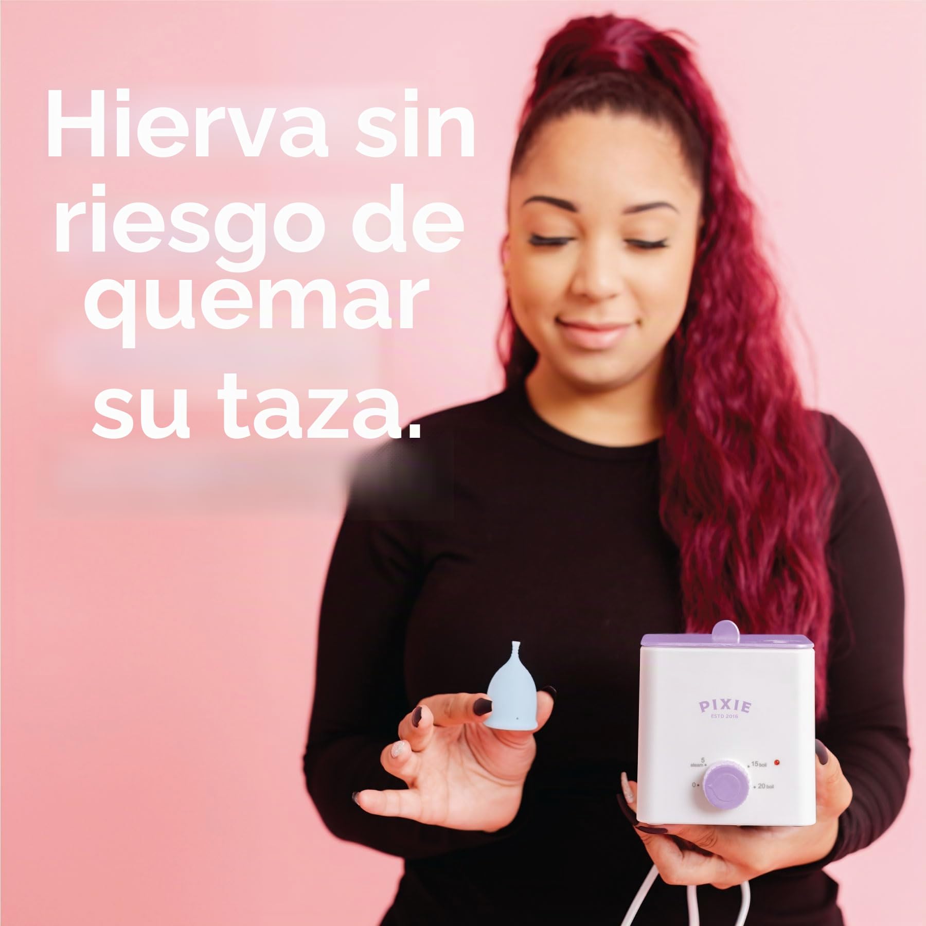 Pixie Menstrual Cup & Disc Boiler Sterilizer - Easily Clean Your Period Cup in Boiling Water! Kills 99.9% of Germs with Cleaner Solution for Feminine Care