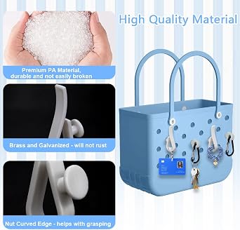 Aohcae 4PCS Hook Accessories Compatible with Bogg Bag, Keychain Hanger for Bogg Bag, Insert Charm Keychain Holder for Beach Totes Bags, Hanging Keys, Water Bottles, Compatible for Small & Large Beach
