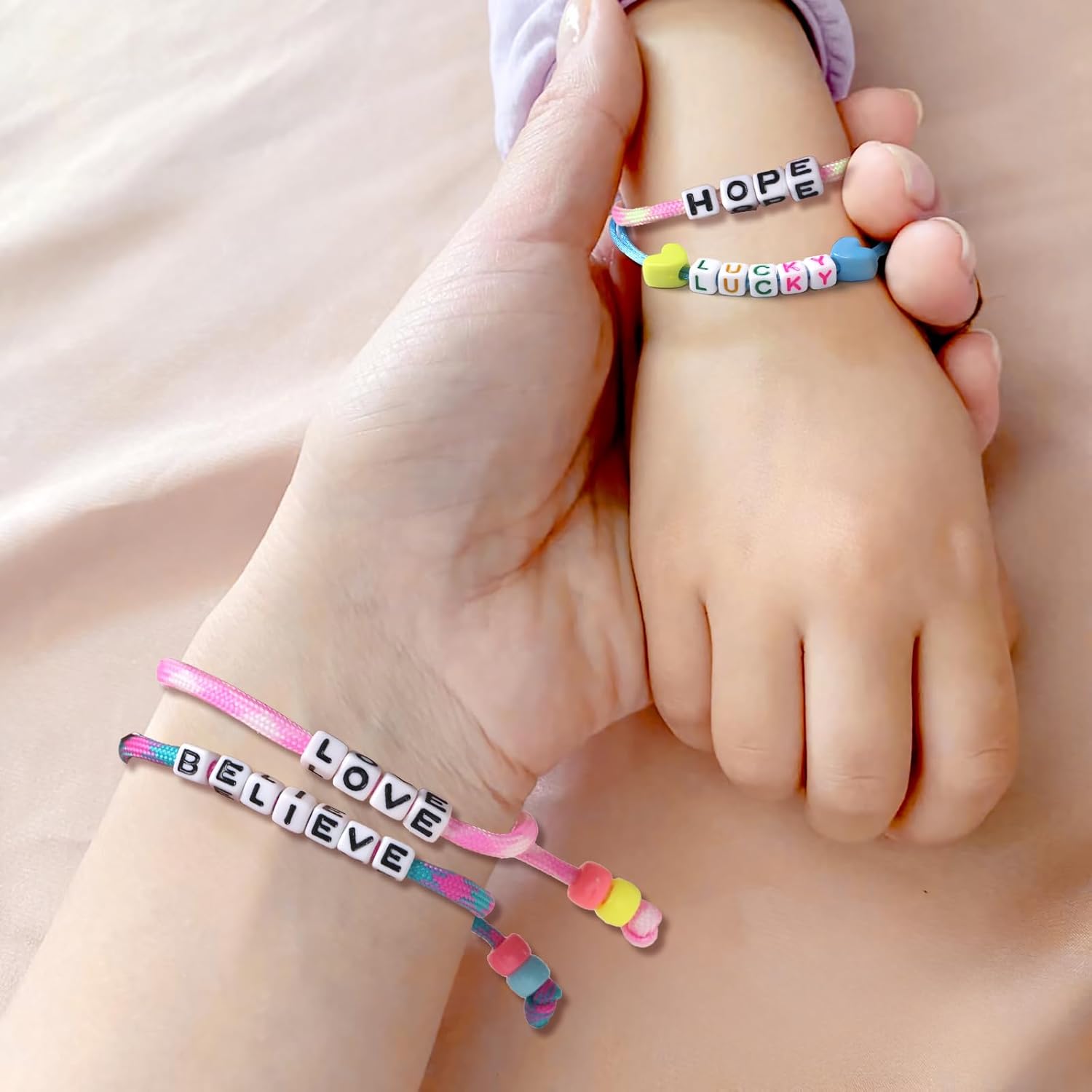 9pcs Friendship Bracelets for Girls Kids Jewelry Women Motivational Wristband, Rainbow Letter Adjustable Woven Toddlers Bracelets Bulk Dress Pretend Play Toy Bag Princess Birthday Party Favors - Image 4