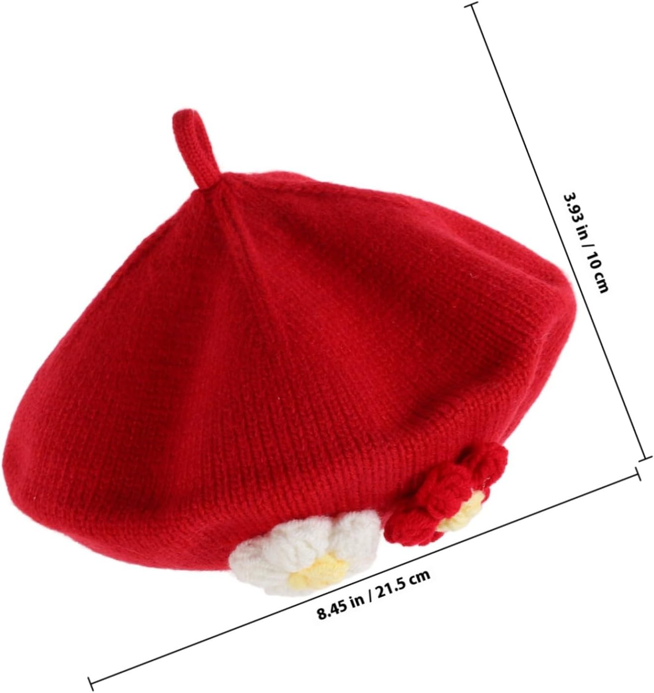Girl Winter Beret Hat Knitted Beanie for Years Soft Warm French Style Flower Accent Autumn and Cold Weather Protection Red