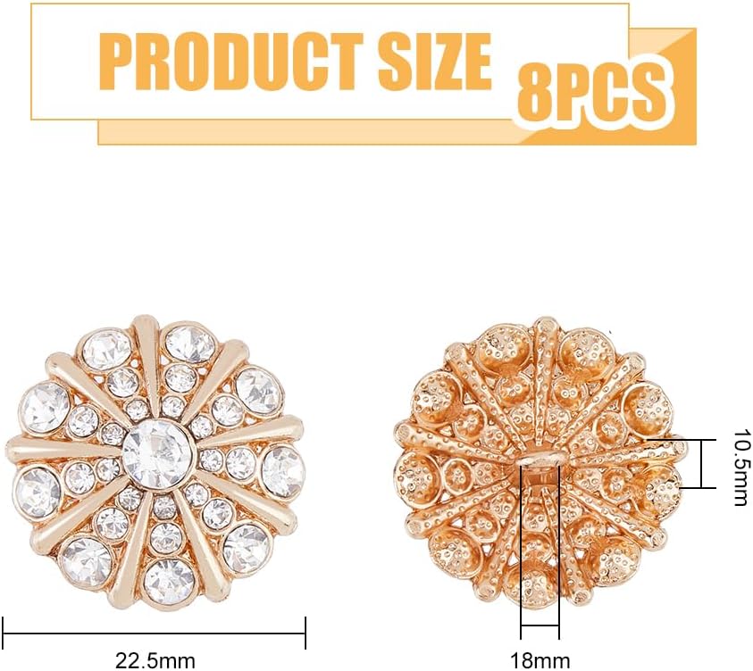 SUPERFINDINGS 8Pcs Flower Rhinestone Shank Buttons 22.5mm Sew on Light Gold Buttons Crystal Embellishments with 1-Hole for Coats Dress DIY Jewelry Making Crafting Decorations - Image 2