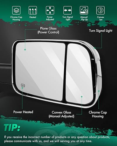 Miniatura 2 de SCITOO Espejos de remolque para Ram 1500 2500 3500 2009-2010 para Dodge para Ram 1500 2500 3500 2009-2010 con luz de charco de giro con calefacción
