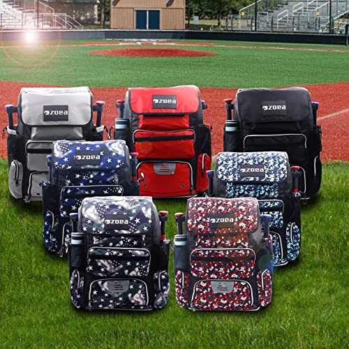 Zoea Super Large Expandable Bat Pack, Baseball Bat Bag Backpack, T-Ball & Softball Equipment & Gear For Youth And Adults, Large Capacity Holds 4 Bats,2 Drink Pockets , Helmet, Gloves, Cleats,Shoes Compartment (Black) #TOP5