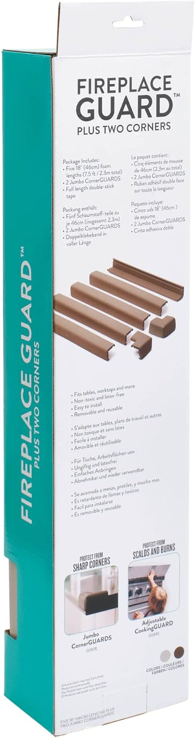 Prince Lionheart Fireplace Guard with Two Corner Protectors, Soften Edges with These Corner Protectors, Baby Head Protector, Table Corner Protectors for Baby Safety - Grey/Beige